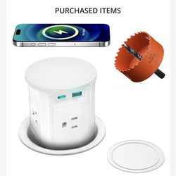 Pop Up Countertop Outlet with 15W Wireless Charger,Pop up Outlet,Max 20W USB Power Delivery,Free 3.94"?100mm? Hole Opener,Pop Up Electrical Outlet wit