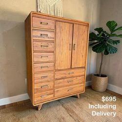 Title: Mid-Century Modern Oak 11 Drawer Armoire Dresser – Free Delivery