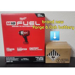All New Milwaukee M18 (2967-20) FUEL 1/2" High Torque Impact Wrench w/ New FORGE 6.0 Battery