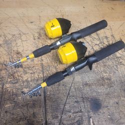 2 Telscopic Fishing Rods / Reels + New Tackle Box