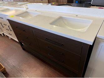 60 in. Dark Brown Bathroom Vanity Unit with Stone top