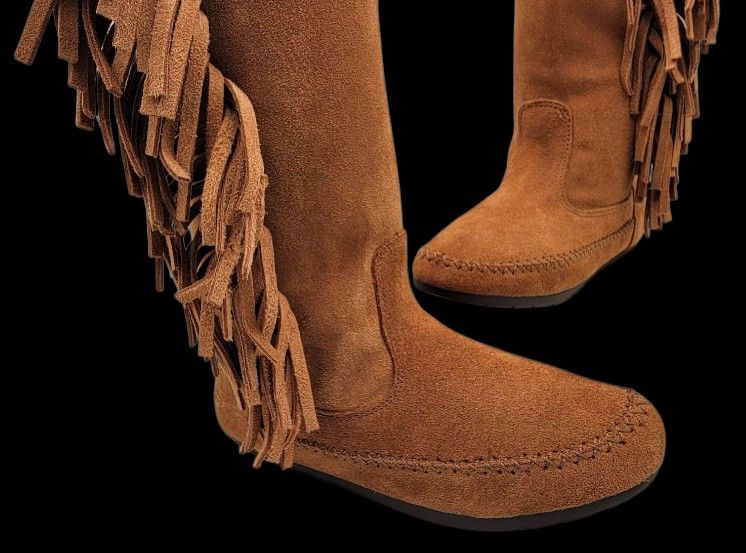 Skechers Tall Fringe Loafer Boots Leather Women's Size 7 M USA