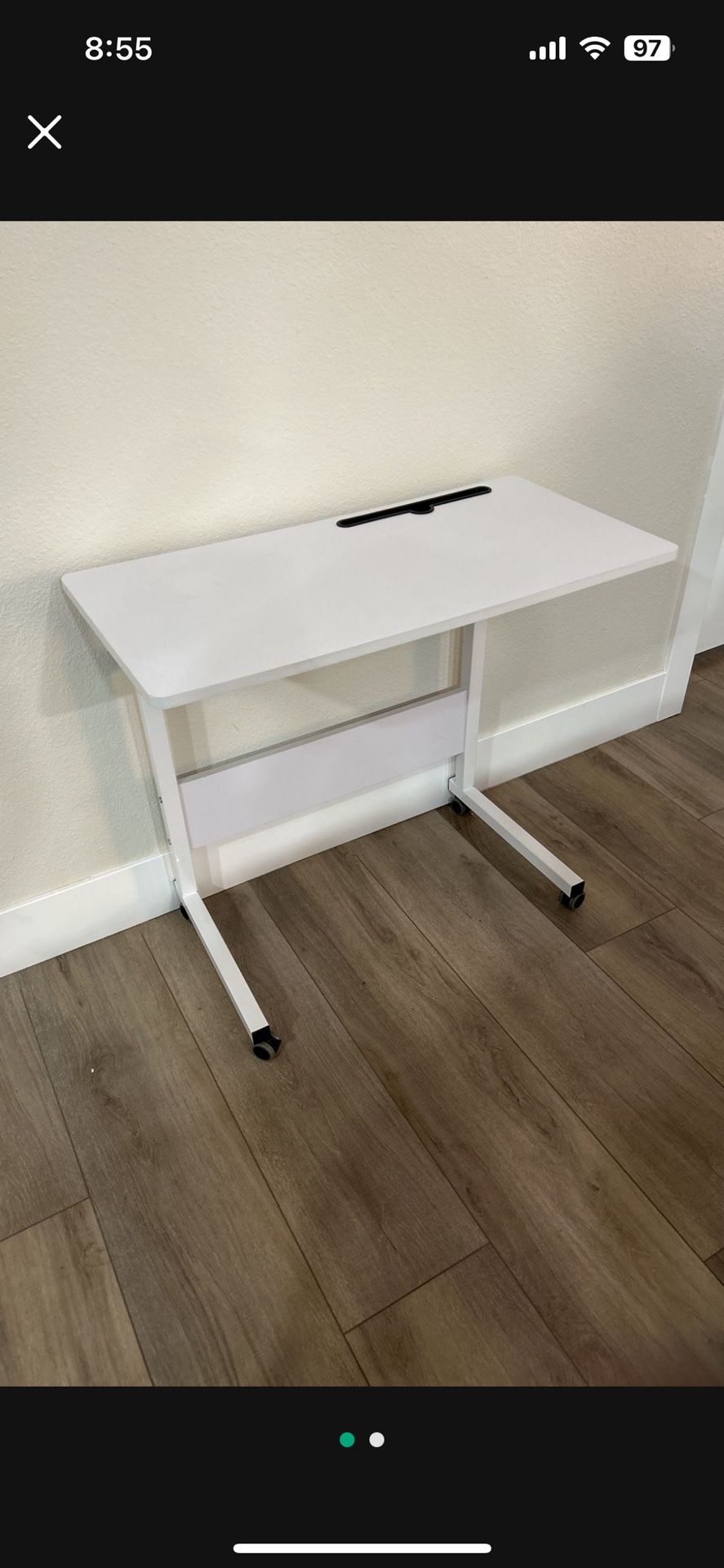 White Computer Desk W/ Wheels 31.5"