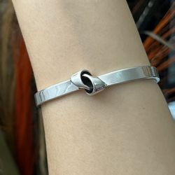 S925 silver knot irregular chunky cuff bangle bracelet