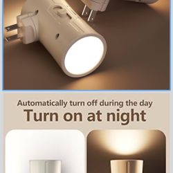 Night Light, LED Night Lights Plug into Wall, [2 Pack] Warm White 3000K, 0-100LM Adjustable Brightness Light Sensor Plug in Night Light for Hallway, B