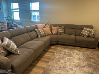 Large Gray Fabric Sectional Sofa with Recliners