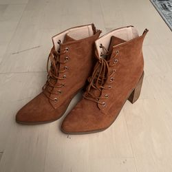 Brown Booties Heels Shoes Size 6