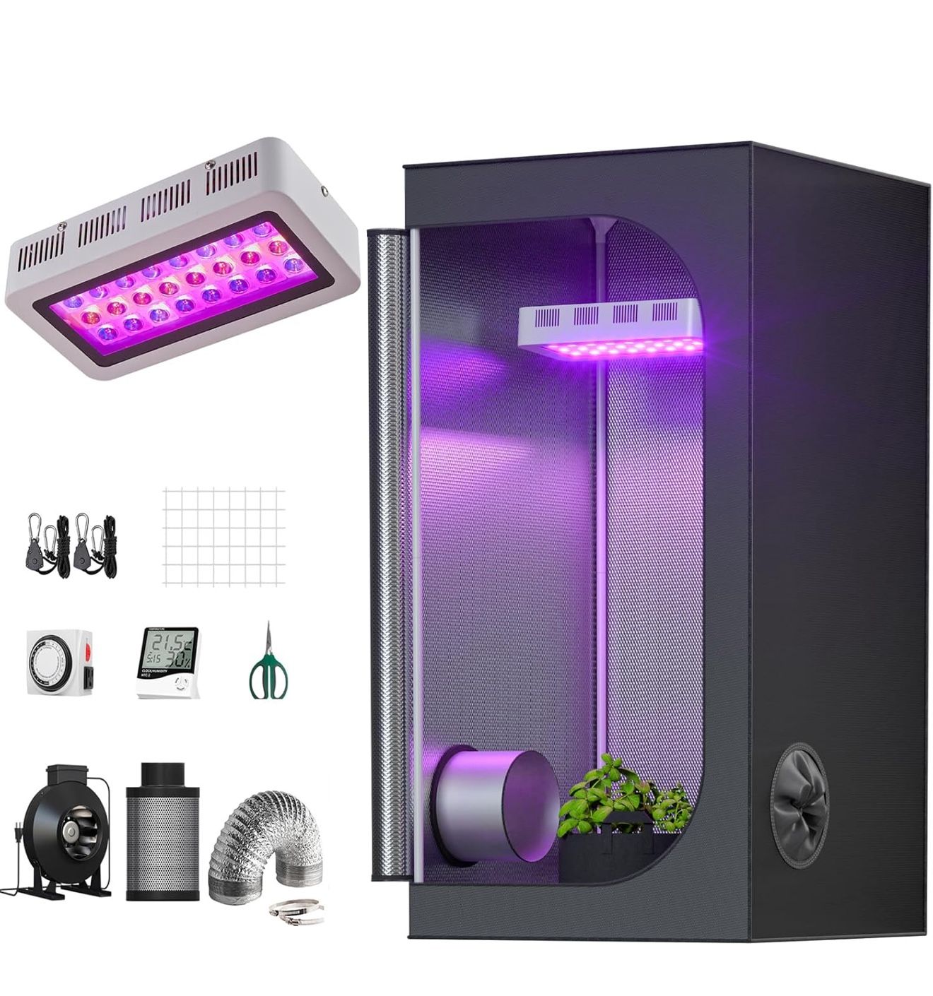 Grow Tent Complete Kit 300W LED Grow Light Full-Spectrum Indoor Hydroponics 32"X32"X63" Grow Tent 4" Ventilation Kit with Hangers,Hygrometer, Shear, T