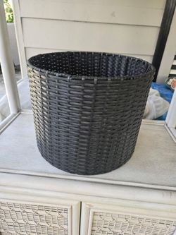 Large Black Woven Wicker Drum Lampshade