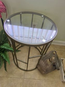 Round Glass Top Metal Side Table