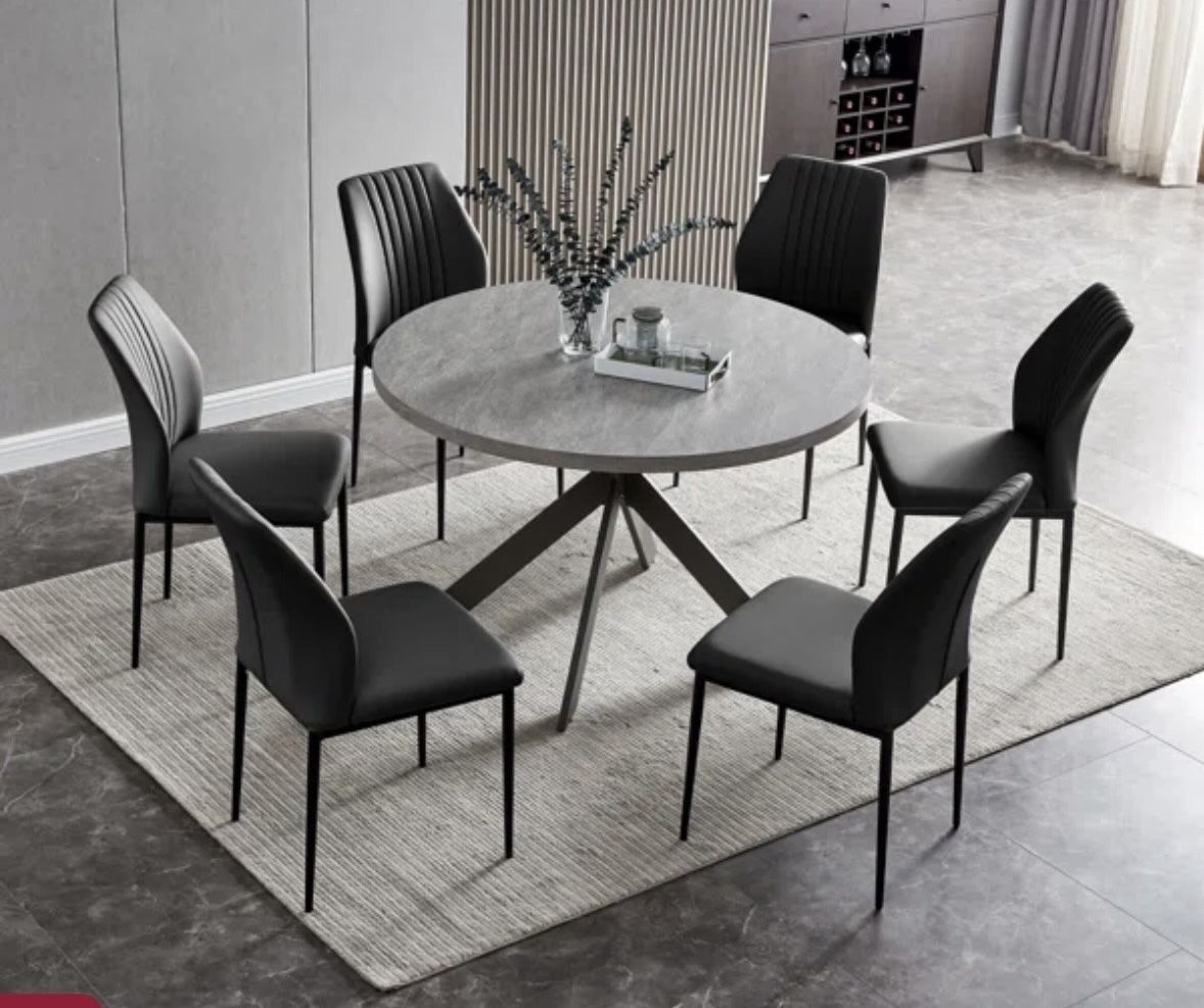 47.2"L Round Kitchen Dining Table With 35"H Dining Chair For 2-6 Person
