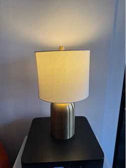 Modern Table Lamp – Brass Cylinder Base + Linen Drum Shade