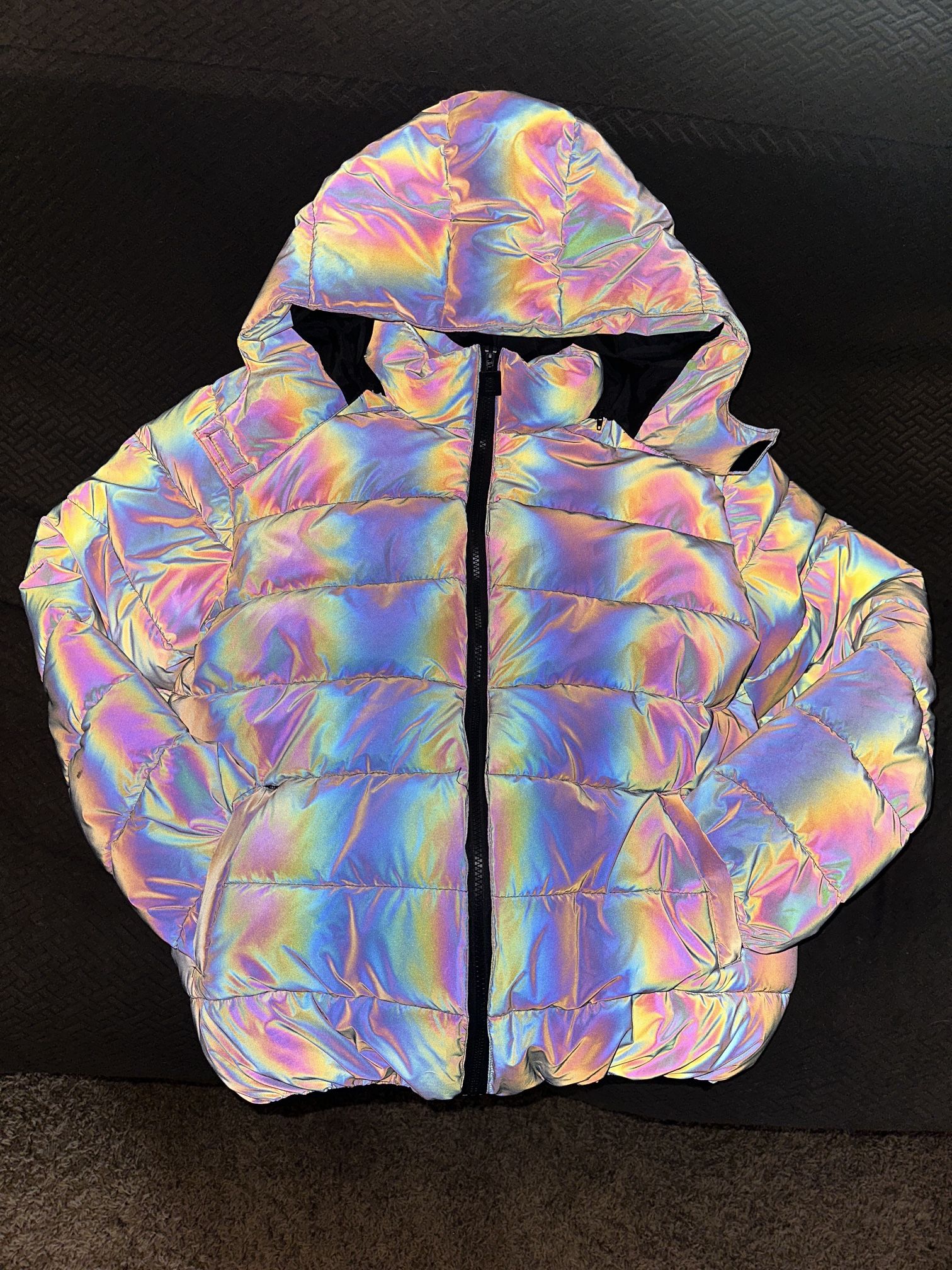 Reflective Luminous Zipper Hooded Puffer Jacket-SZ 3XL But Fits Like An XL Or L