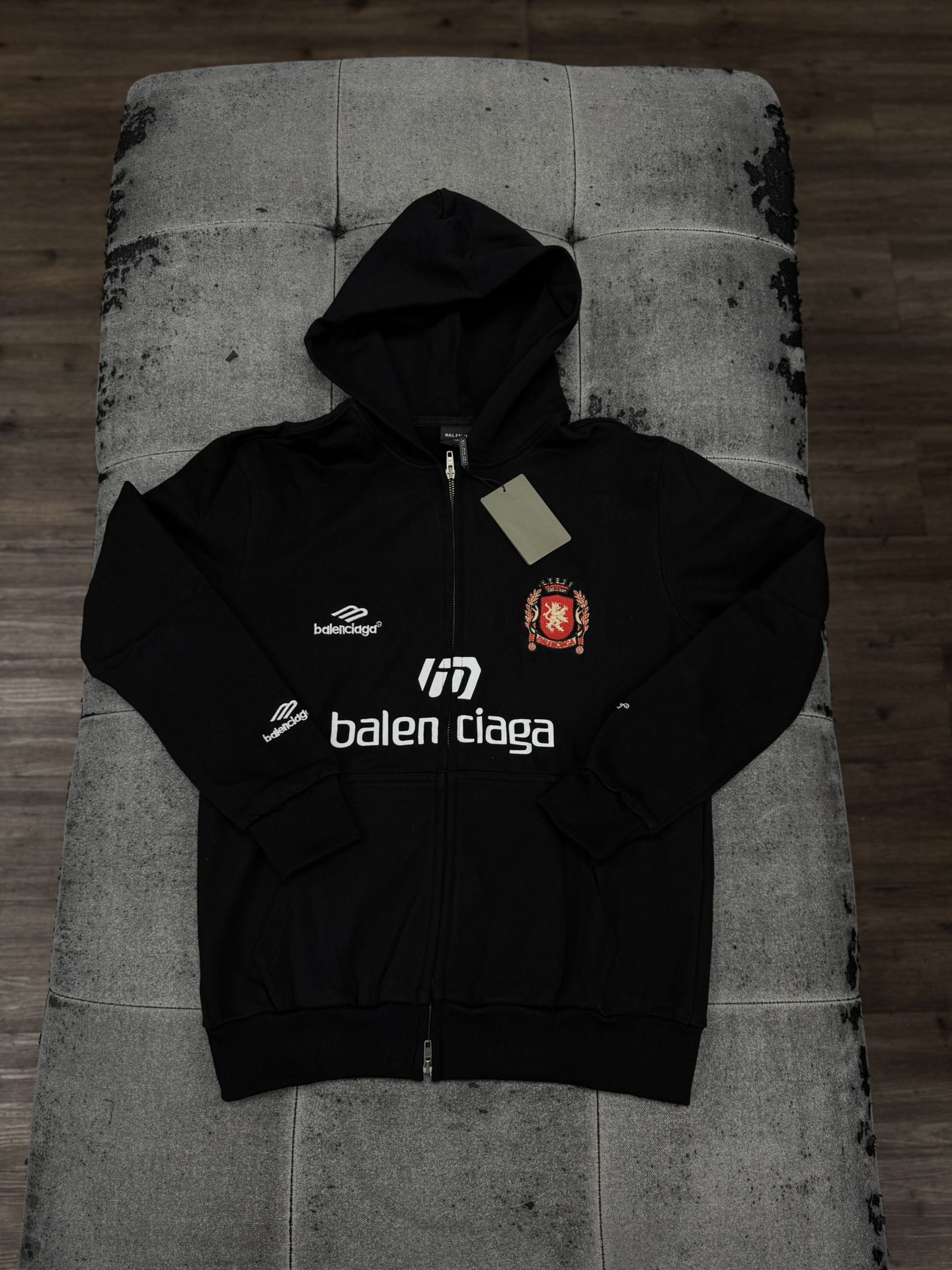 Balenciaga Soccer Zip Up Black Hoodie 