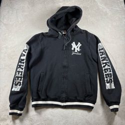 Vintage New York Yankees Hoodie Men’s XL Black Baseball MLB Zip Full Y2K