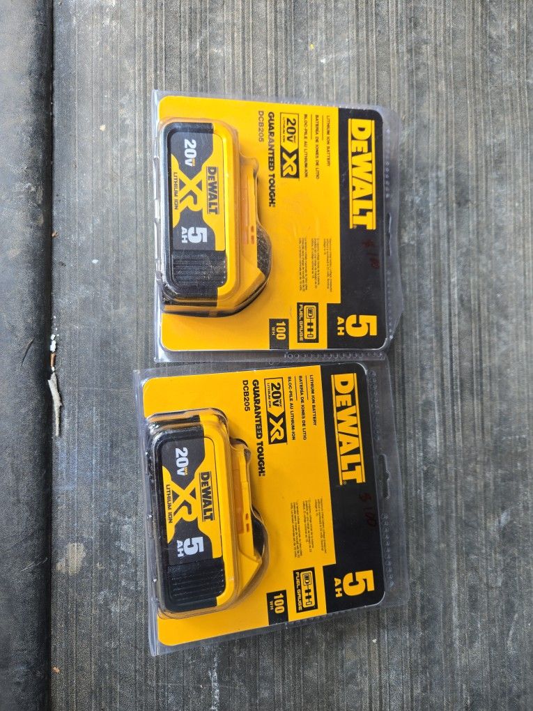 DEWALT 20VMAX XR 2 BATTERIES 5.0AH NEW $100 EACH