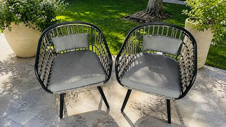 Outdoor Patio Wicker Dining Chairs PE Rattan Seating Set with Cushion in Gray (Set of 2 $120 for both new in the box