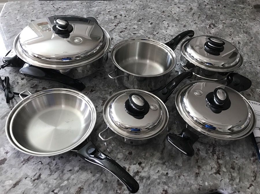 SALADMASTER 316Ti TITANIUM WATERLESS COOKWARE PERSONAL SET STAINLESS STEEL with a brand new Saladmaster 12" Oil Core Electric Skillet w/ Cover .