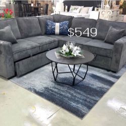 Sectional sofa with pull-out bed & storage dark gray