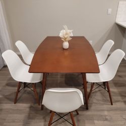 Brown Table and 6 White Chairs