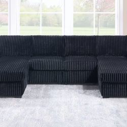 Black Corduroy Sectional Sofa 
