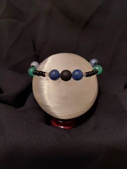 Emerald, Blue Aventurine, Black Lava Rock Crystal Bracelet 