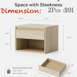 🥨2Pcs Floating Nightstand, Wall Mounted Bedside Table with Storage Drawer and Open Shelf, Modern Night Stand withHandless Design for Living Room