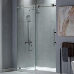 Sliding Shower Door Tempered Glass 3/8 10mm Thick Brushed Nickel Silver