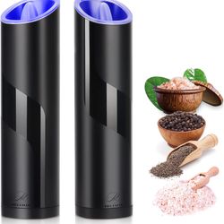 Electric Gravity Salt and Pepper Grinder Set Battery-Operated,Automatic Pepper Mill and Salt Grinder with Led Light,Adjustable Coarseness,One Hand Ope
