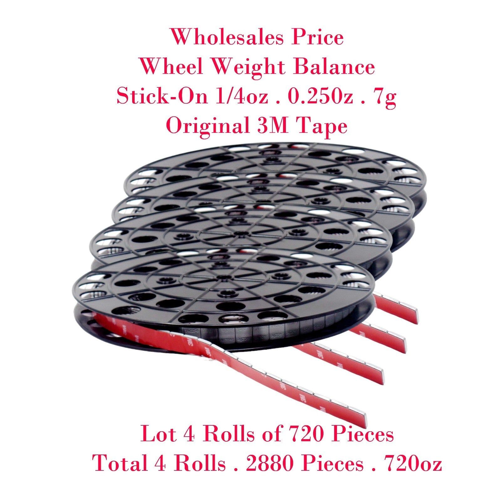 4 Roll 2880 Pcs . 720oz Stick-on Wheel Weight Balance Blue Tape 1/4 0.25oz 7g