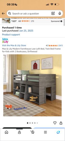 Kids loft bed with book case (mattress included)