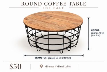 Round Wood Top Coffee Table with Metal Base