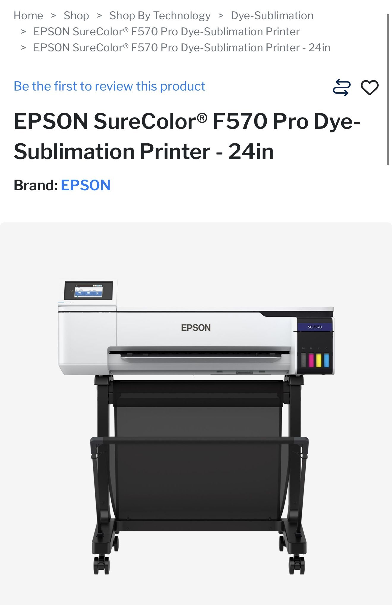 Epson F570 24 Inch Printer Brand New Never Used Sublimation printer