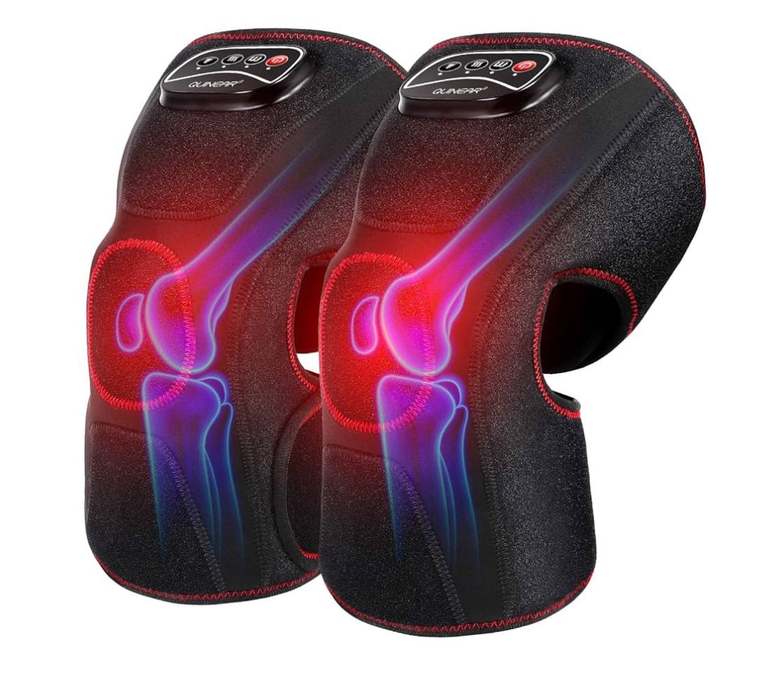 QUINEAR Knee Massager with Heat, Air Compression Leg Knee Brace Wrap for Arthritis Pain Relief Eletric Heating for Joint Pain, Cramps and Circulation 