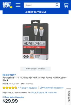 4ft 4K UltraHD/HDR In HDMI Cable 

