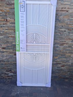 32 in. × 80 in. Empress White Steel Surface Mount Outswing Security Door with Perforated Steel Screen Inlay