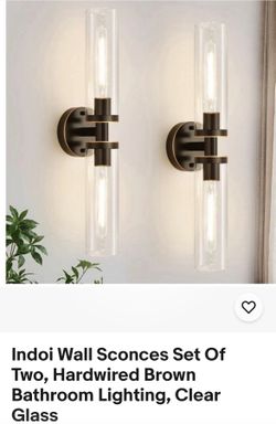 Indoi Wall Sconces Set Of Two, Hardwired Brown Bathroom Lighting, Clear Glass