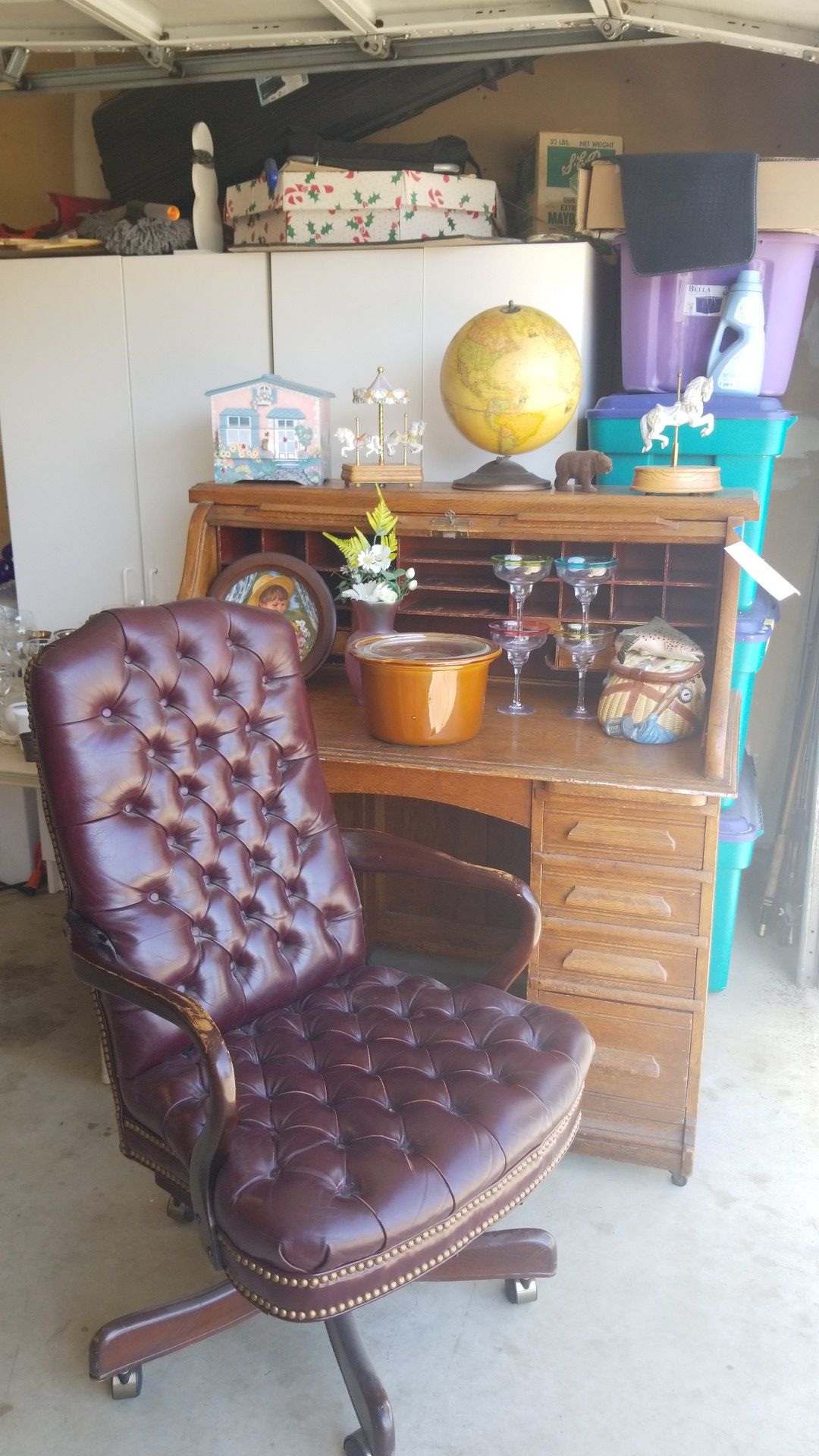 Antique rolltop desk with chair