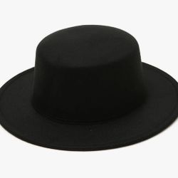 Black Fedora Flat Hat Wide Brim Cap Panama Style Jazz Hat Unisex Classic for Wedding Party Talent Performance Xmas Gift. (Bin 18)