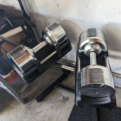 Pair Of Adjustable Dumbbells 92 Lbs Each With Stand