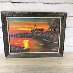 Vintage Orange Asian MCM 3D Textured Painting As-Is