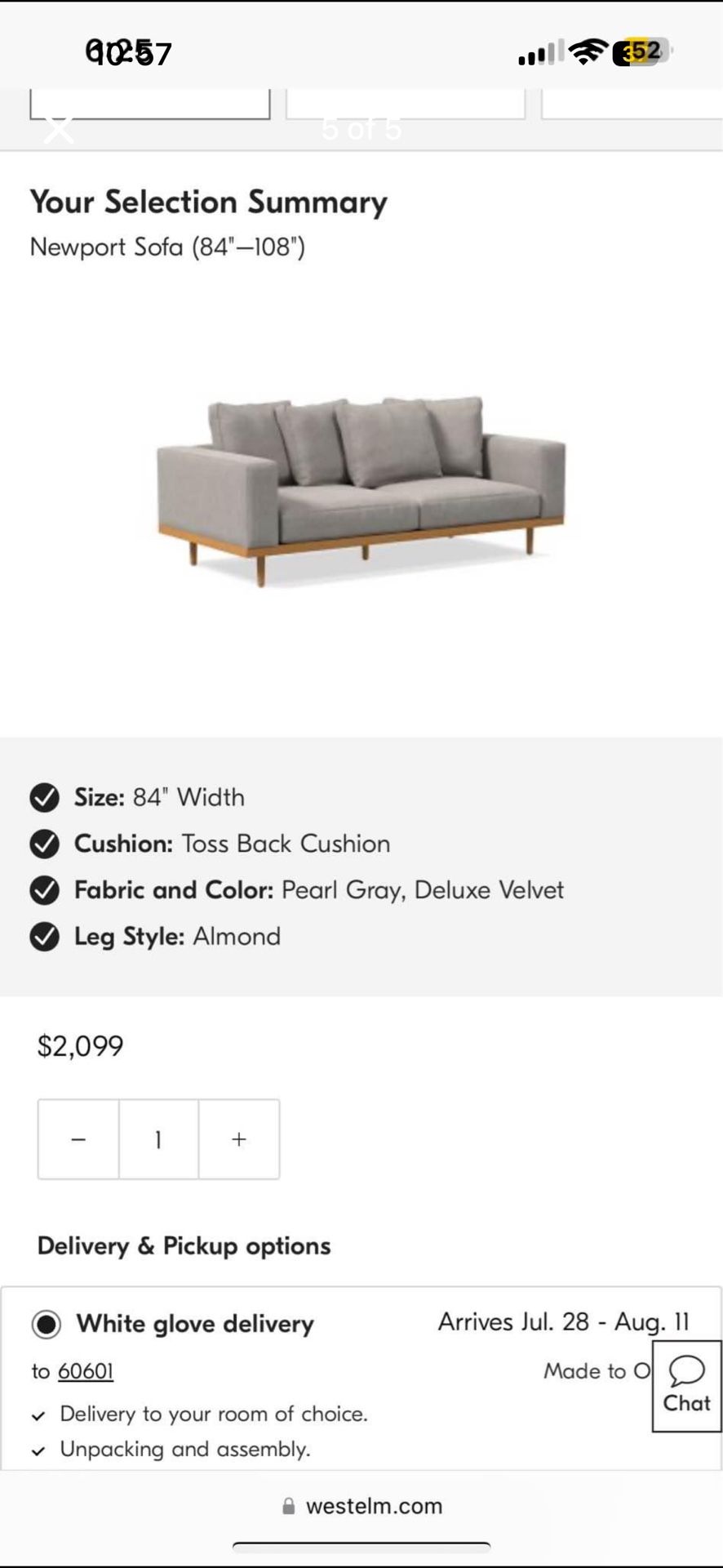 Light gray Sofa 84”
