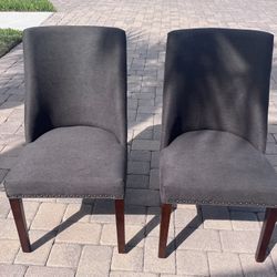 Pair Of Upholstered Charcoal Gray Dining Chairs W/Nailhead Trim