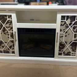 60” cowprint Tv Console with Fireplace