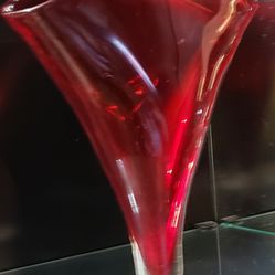 Large Red Glass Fan Vase 