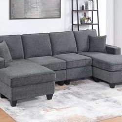SLATE GREY DUAL CHAISE SECTIONAL SOFA