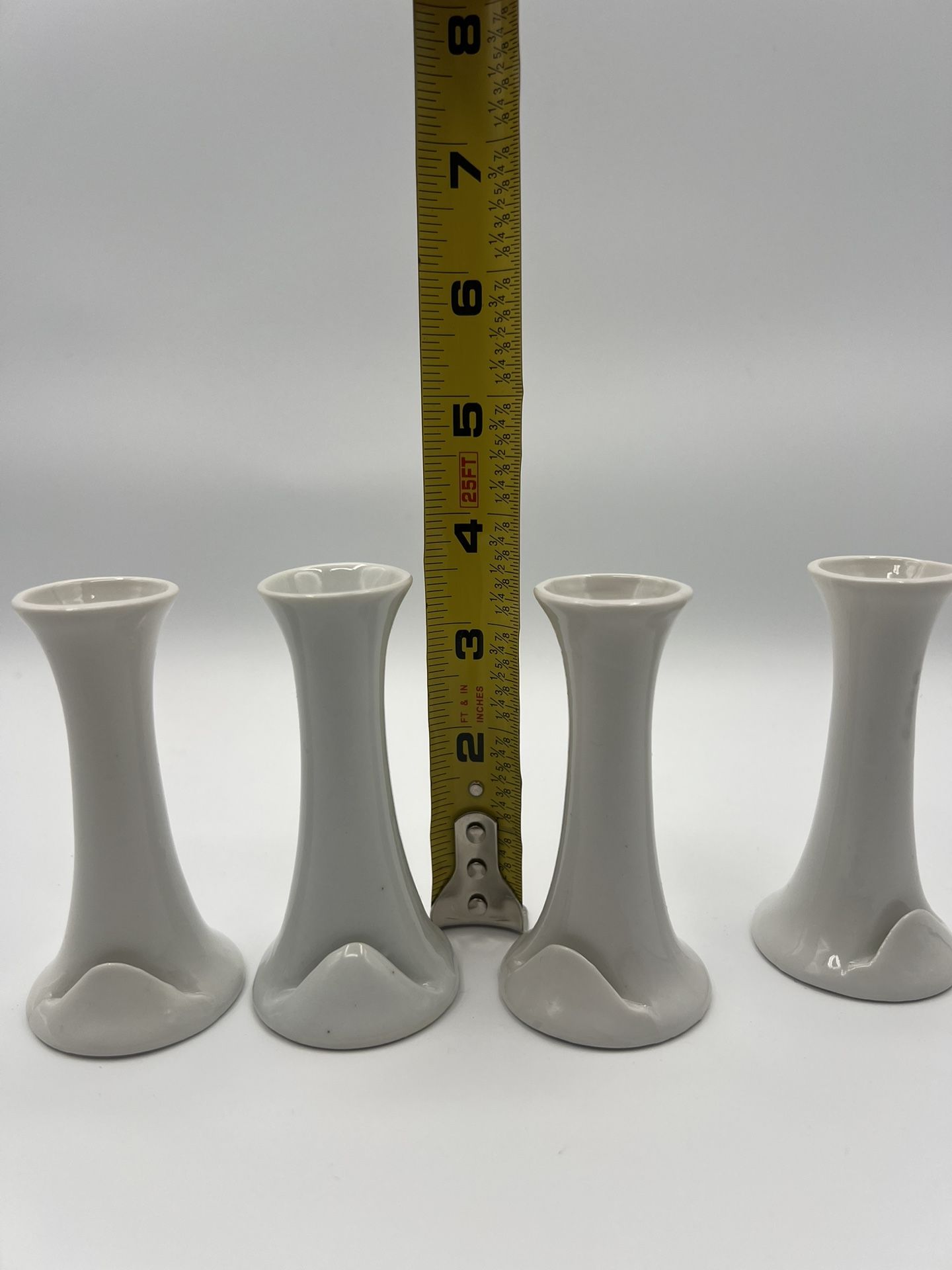 4 White Ceramic Place Card Holders Bud Vases, Wedding Table Decor Shafford Japan