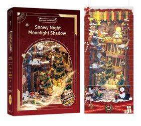 DIY Christmas Street Scene Book Corner Kit - Mini Dollhouse Book Corner with Dust Cover - Bookshelf Insert Decor with LED Light - Christmas 3D Puzzles