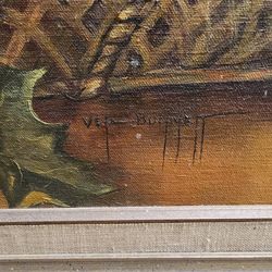 Oil painting of football mums in a basket