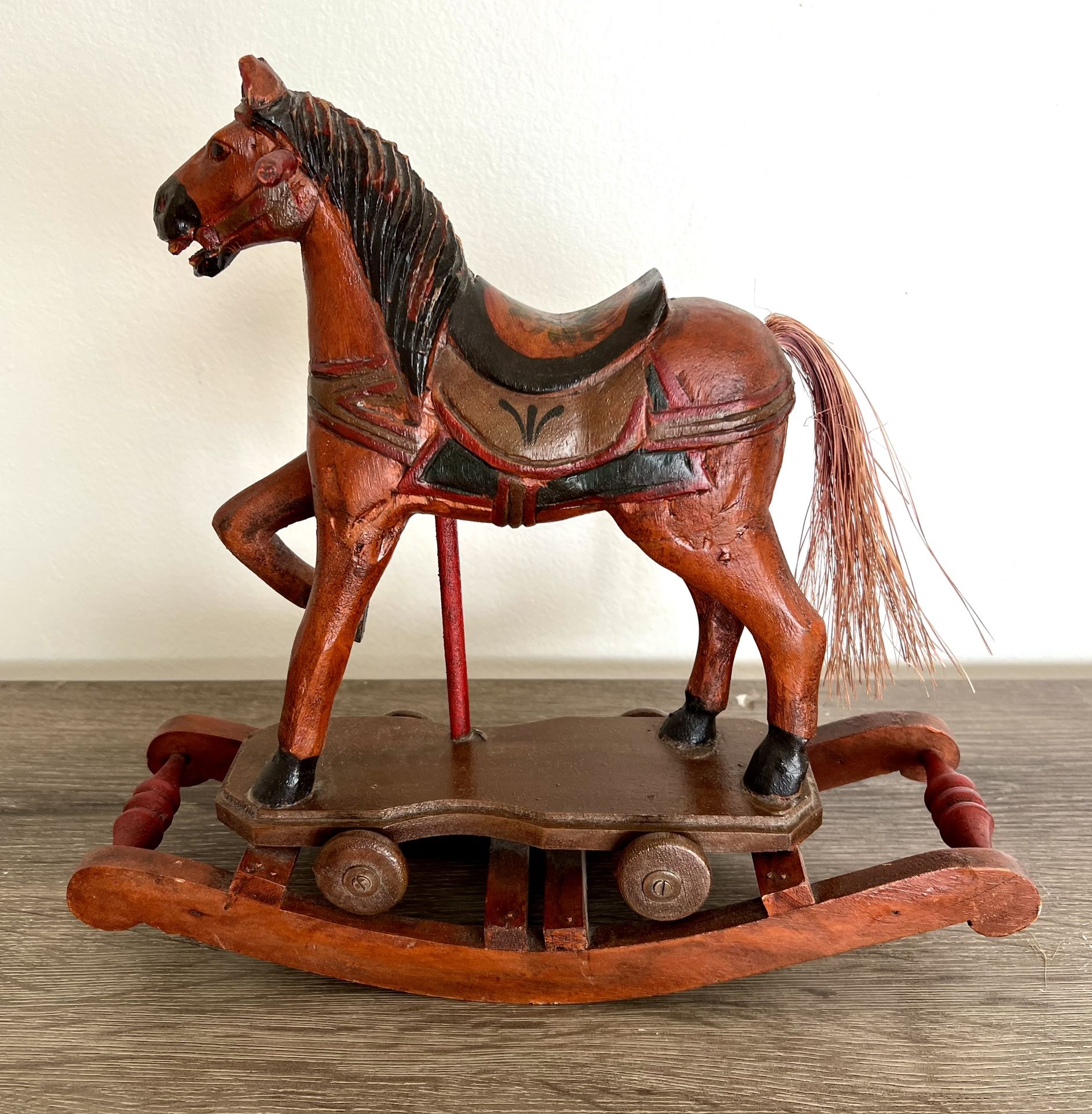 Hand-Carved Wood Rocking Horse Decor Approx. 12.5” Tall